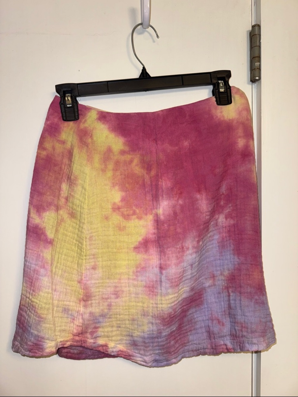 Tie-Dye A-Line Mini Skirt in Pink, Yellow & Blue